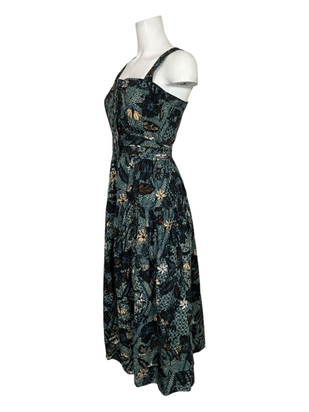 Ulla Johnson Isabela Dress 10 Rainforest Midi Blue Floral Sleeveless Cotton - Picture 9 of 16